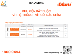Vít hệ thống - 661.1450.HG (2066363) - Vít gỗ, đầu chìm Blum - 664.3500 (7750100)
